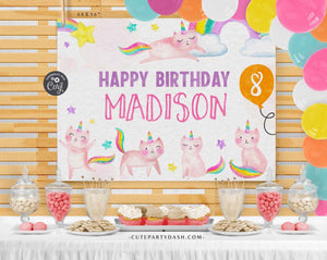 Caticorn Birthday Backdrop, Wall sign, Birthday Poster - Digital Download