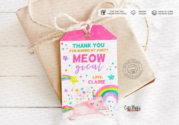 Caticorn Birthday party Printable favor tag