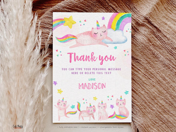 Caticorn Birthday thank you card