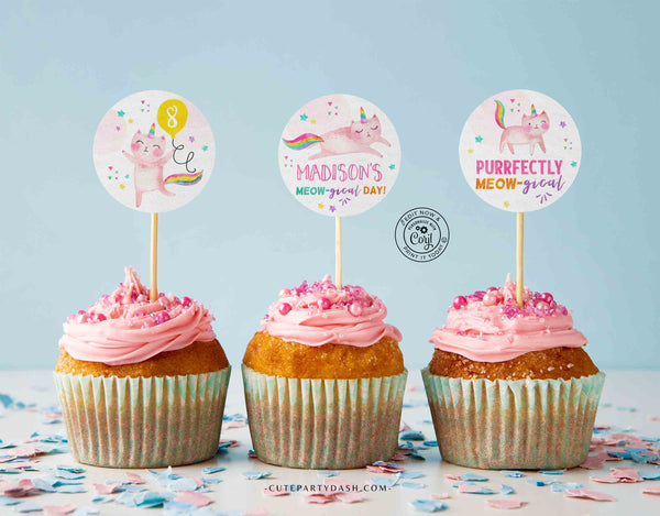 Caticorn Birthday Party Photo invitation, Cat unicorn rainbow Birthday Invite- Instant Download