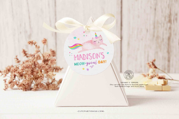 Caticorn Birthday Party Photo invitation, Cat unicorn rainbow Birthday Invite- Instant Download