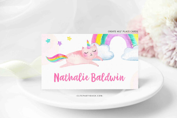 Caticorn Birthday Party Photo invitation, Cat unicorn rainbow Birthday Invite- Instant Download