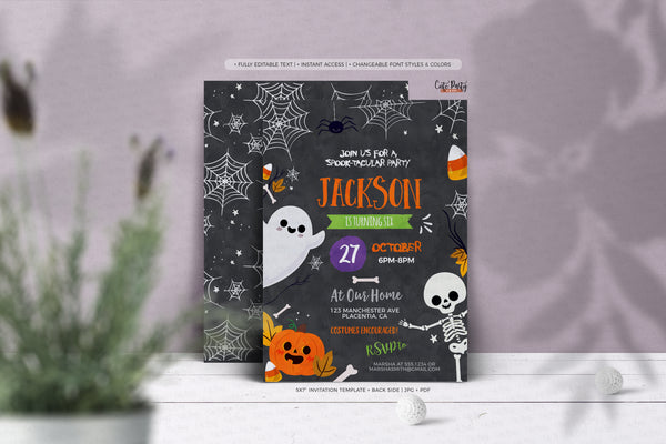 Halloween Birthday Party Chalkboard Invitation - Digital Download