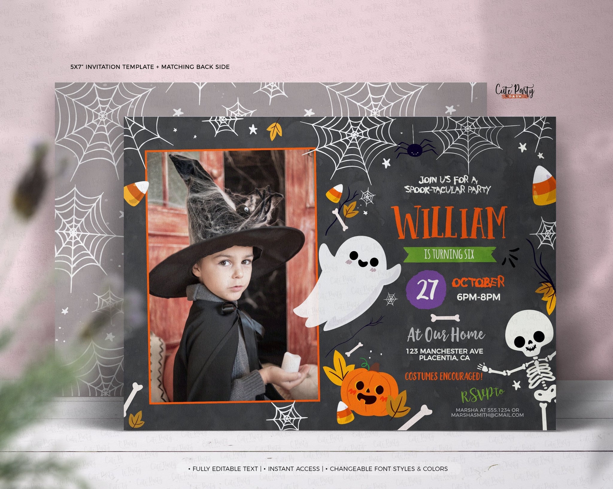 Halloween Birthday Party Chalkboard Photo Invitation - Digital Download