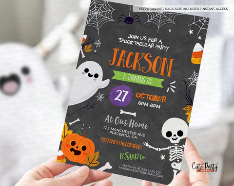 Halloween Birthday Party Chalkboard Invitation - Digital Download