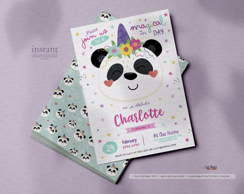 Pandacorn Birthday invitation - Digital Download