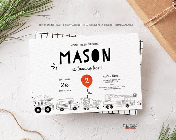 Minimalist Transportation Birthday invitation - Digital Download