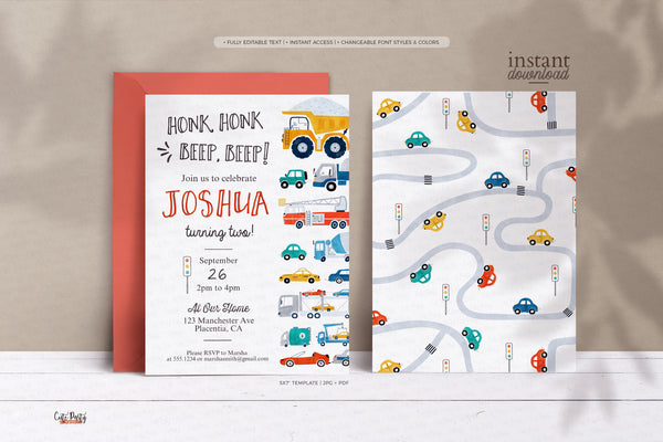 Transportation Birthday invitation - Digital Download