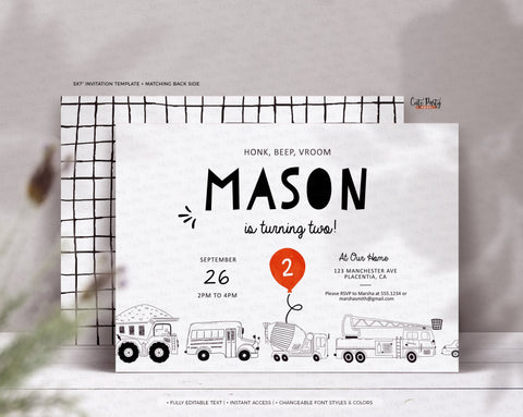 Minimalist Transportation Birthday invitation - Digital Download