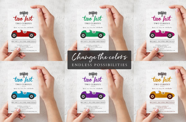 Two Fast Two Curious Birthday Photo Invitation - Digital Download