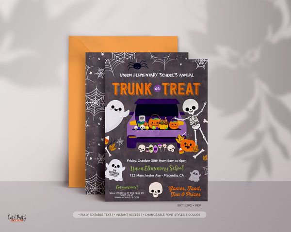 Trunk or Treat Flyer, invitation, Community Halloween Event, School Halloween flyer, halloween party invite