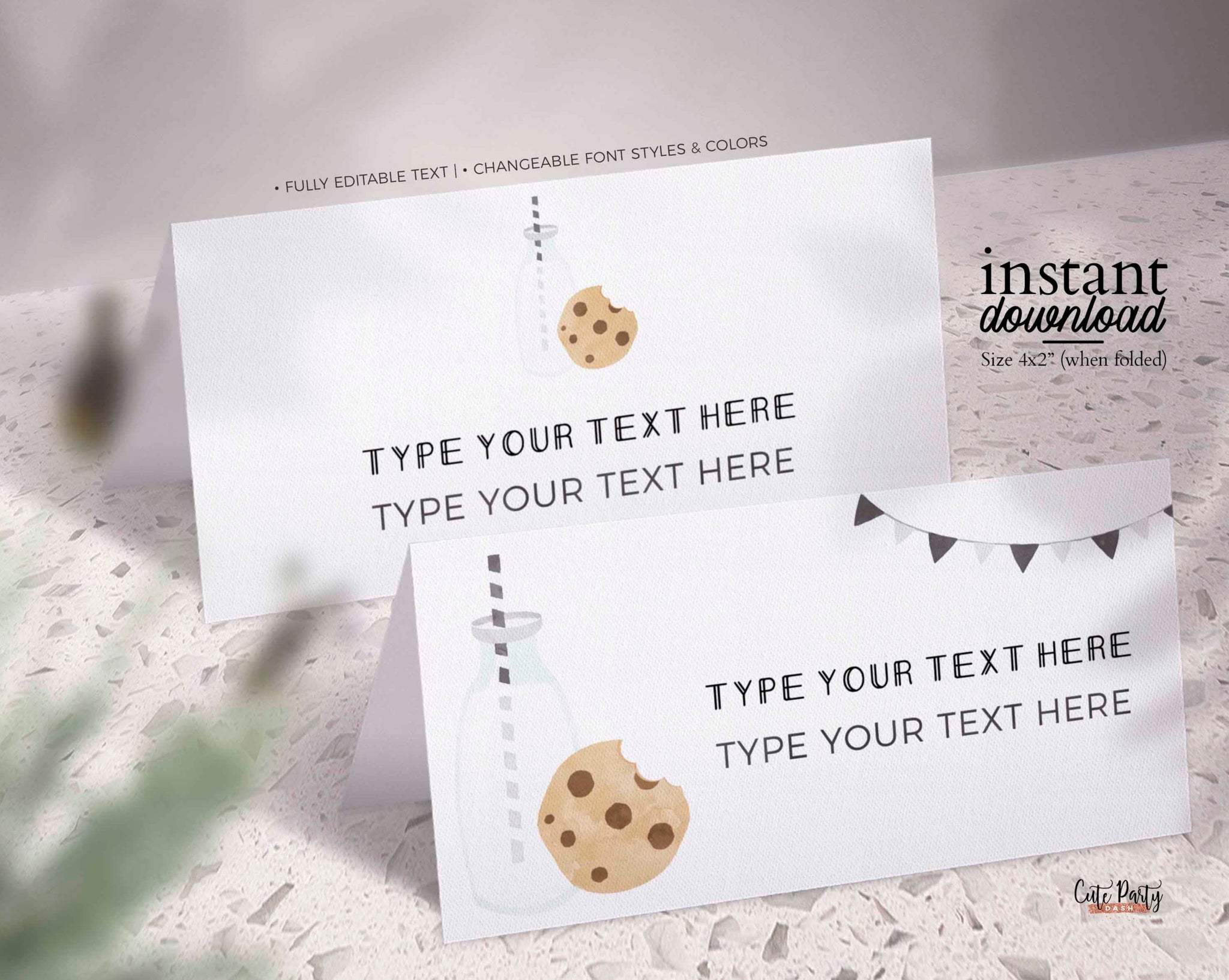 Milk and Cookies food card, Printable food labels, Editable tent card, place card - Digital Download