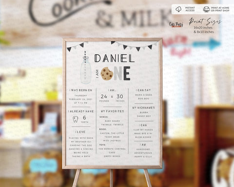 Minimalist Milk and Cookies Birthday milestone poster