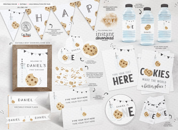 Minimal Milk and Cookies First Birthday invitation - Digital Download