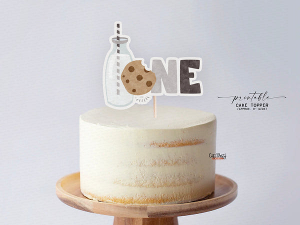 Minimalist Milk and Cookies Birthday cake topper