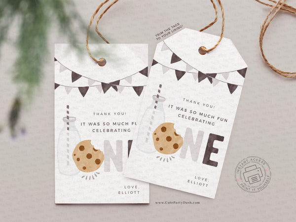 Minimalist Milk and Cookies Birthday favor tags