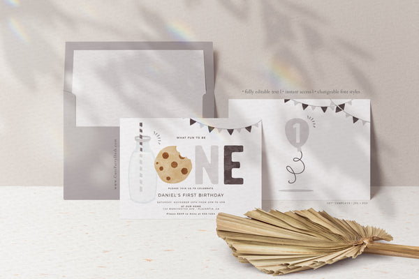 Minimalist Milk and Cookies Birthday Invitation