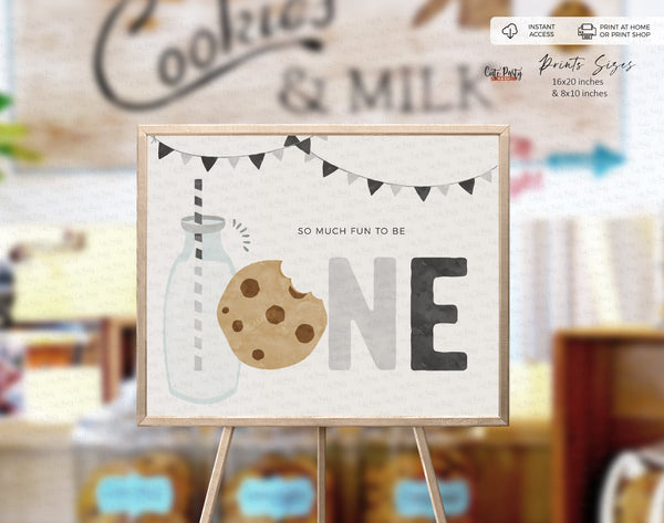 Minimal Milk and Cookies First Birthday invitation - Digital Download