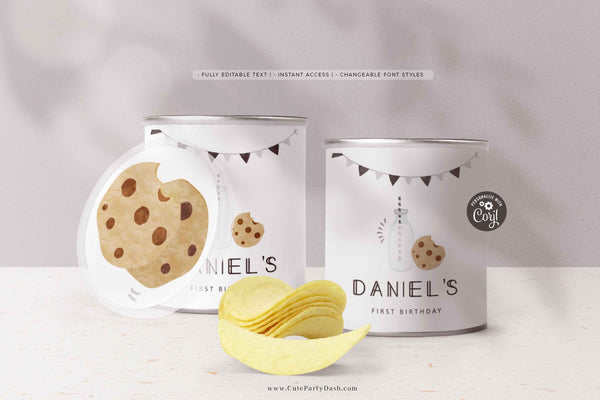 Minimalist Milk and Cookies Birthday pringles labels