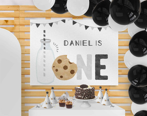 Minimalist Milk and Cookies Birthday backdrop