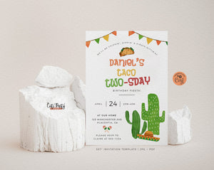 Taco Twosday Birthday Invitation, Editable Mexican 2nd TWO-sday Fiesta Birthday invite - Instant Download