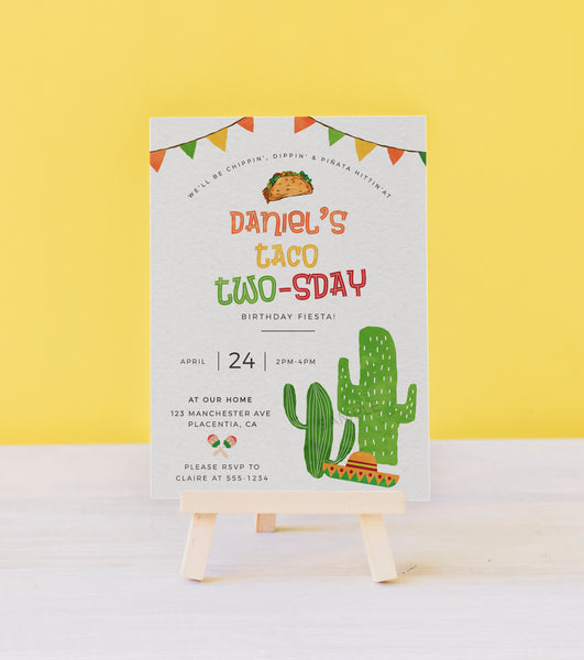 Taco Twosday Birthday Invitation, Editable Mexican 2nd TWO-sday Fiesta Birthday invite - Instant Download