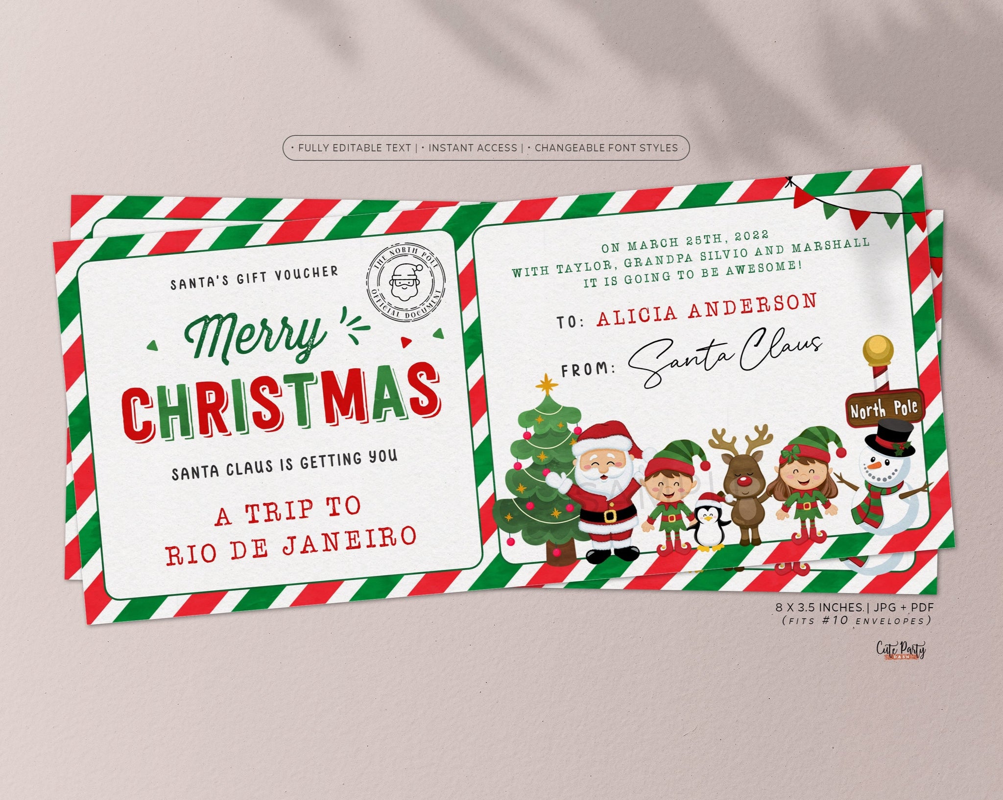 Christmas Experience Ticket, Surprise Trip Gift Certificate Template for Kids - Digital Download