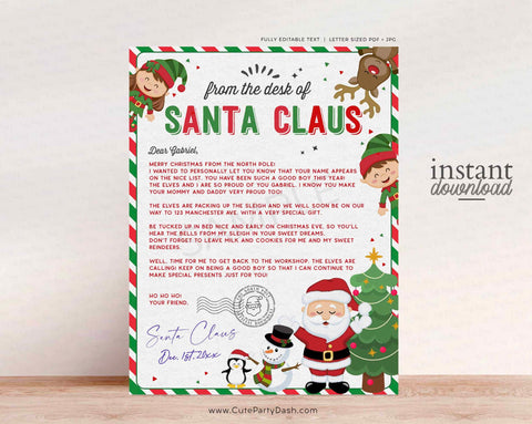 Editable Printable Personalized Letter from Santa template for kids - Instant Download