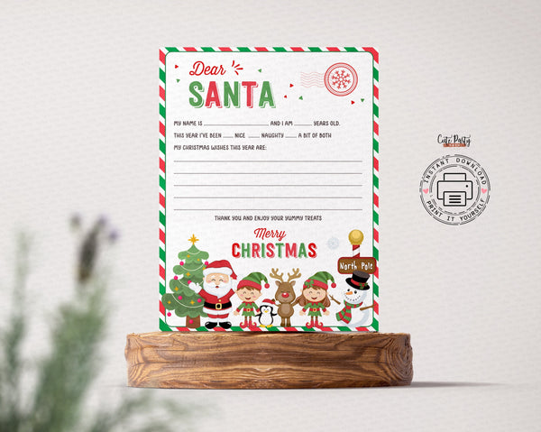 Dear Santa Christmas Letter to Santa, Wish List for kids - Instant Download