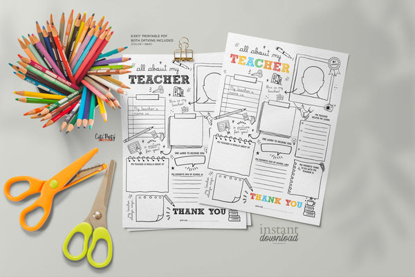 All about my Teacher Printable Interview Sheet - Digital Download