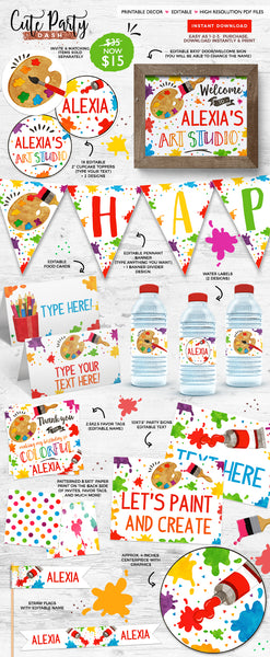 Art Birthday Party Invitation - Digital Download