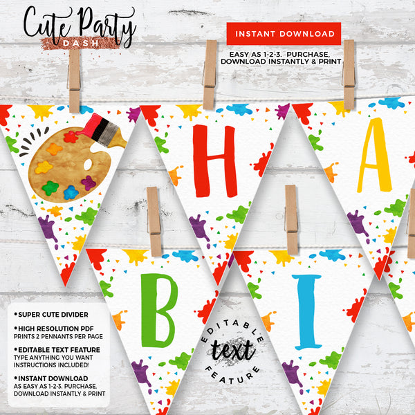 Art Birthday Party Invitation - Digital Download