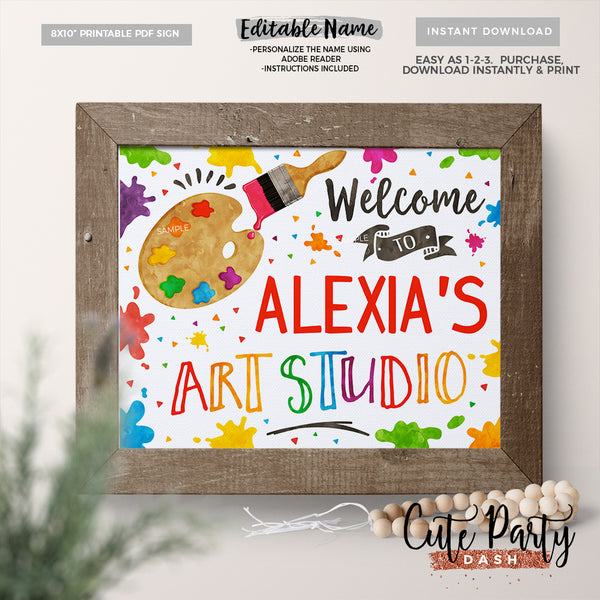 Editable Art Party Birthday Printable welcome sign