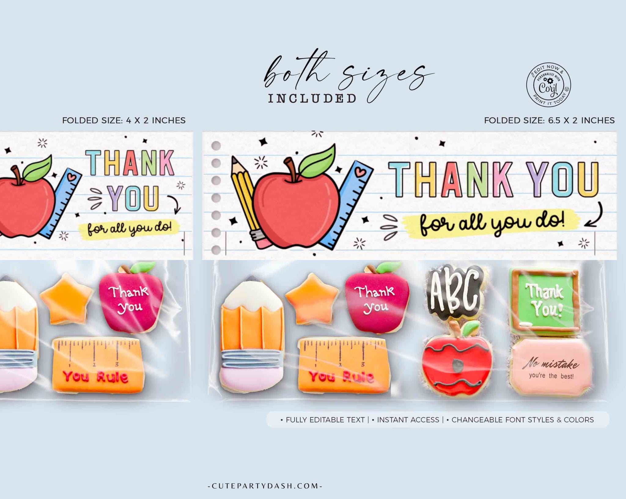 Editable Thank You Teacher Treat Bag Topper Template Printable Cookie bag topper cookies for Teacher appreciation week gift - INSTANT Download
