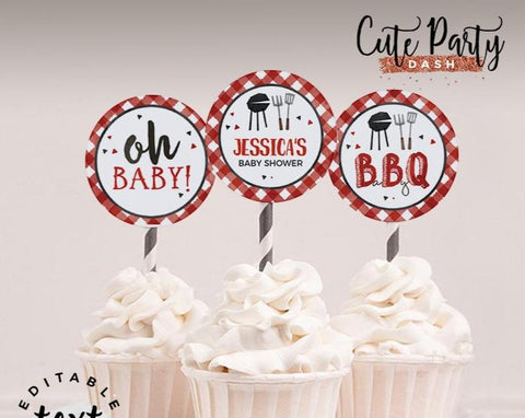 BBQ Baby Shower Cupcake Toppers - Digital Download - Cute Party Dash