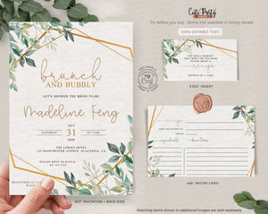 Greenery Bridal Shower Brunch and Bubbly Invitation Suite- Digital Download - Cute Party Dash