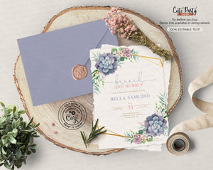 Succulent Geometric Bridal Shower invitation - Digital Download - Cute Party Dash