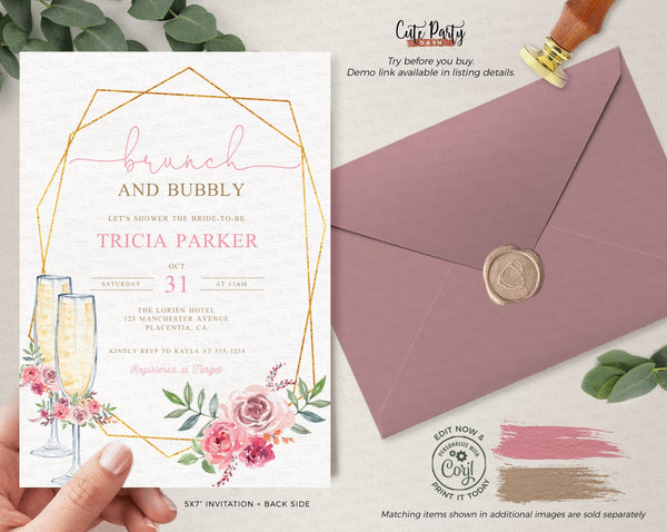 Floral Geometric Bridal Shower invitation - Digital Download - Cute Party Dash