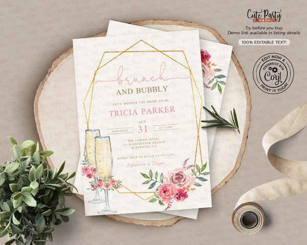 Floral Geometric Bridal Shower invitation - Digital Download - Cute Party Dash