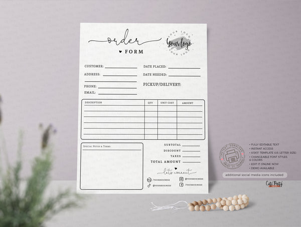 Order Tracker Form Editable Template - Instant Download