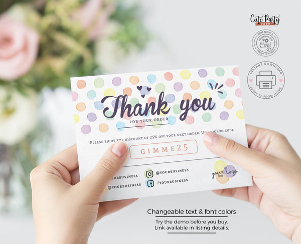 Watercolor Dots Decal Application Care Card Template  - Instant Download