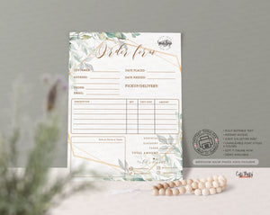 Geometrical Greenery Order Form Editable Template Billing Form - Instant Download