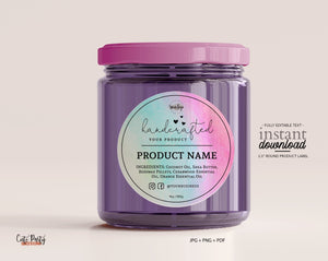 Watercolor Rainbow Round Product Label Editable Template - Instant Download