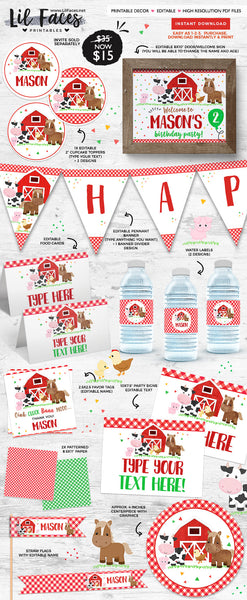 Red Barnyard Birthday Party Farm Photo Invitation - Instant Download