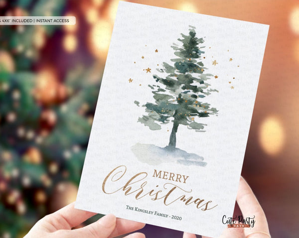 Watercolor Christmas Card printable Xmas clean Greeting Card - Digital Download