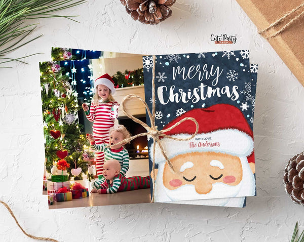 Santa Christmas Family Photo Greeting Card - Instant Download