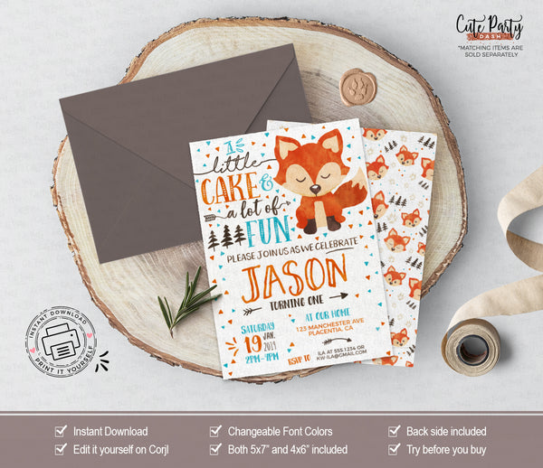 Fox Woodland First Birthday invitation