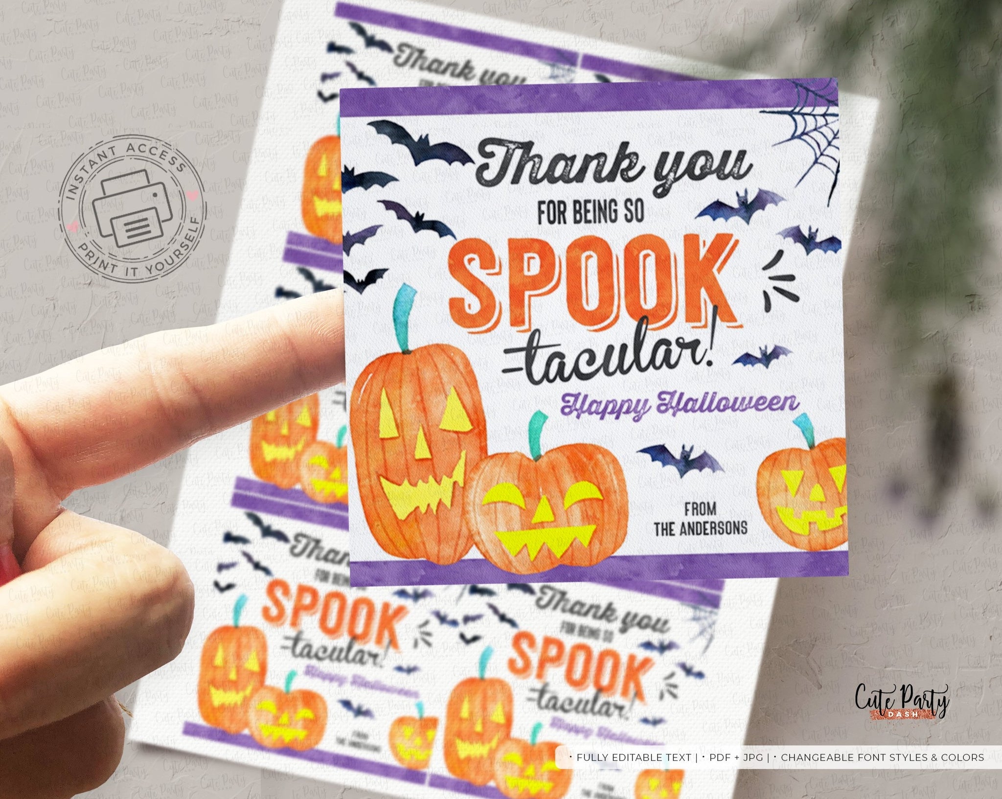 Halloween Gift tag Thank you for being Spook-tacular - Digital Download