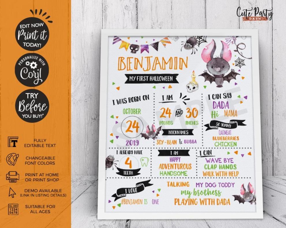 Halloween First Birthday Chalkboard Sign - Digital Download - Cute Party Dash
