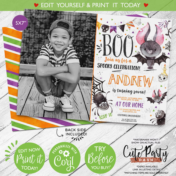 Halloween Birthday Party Photo Invitation - Digital Download